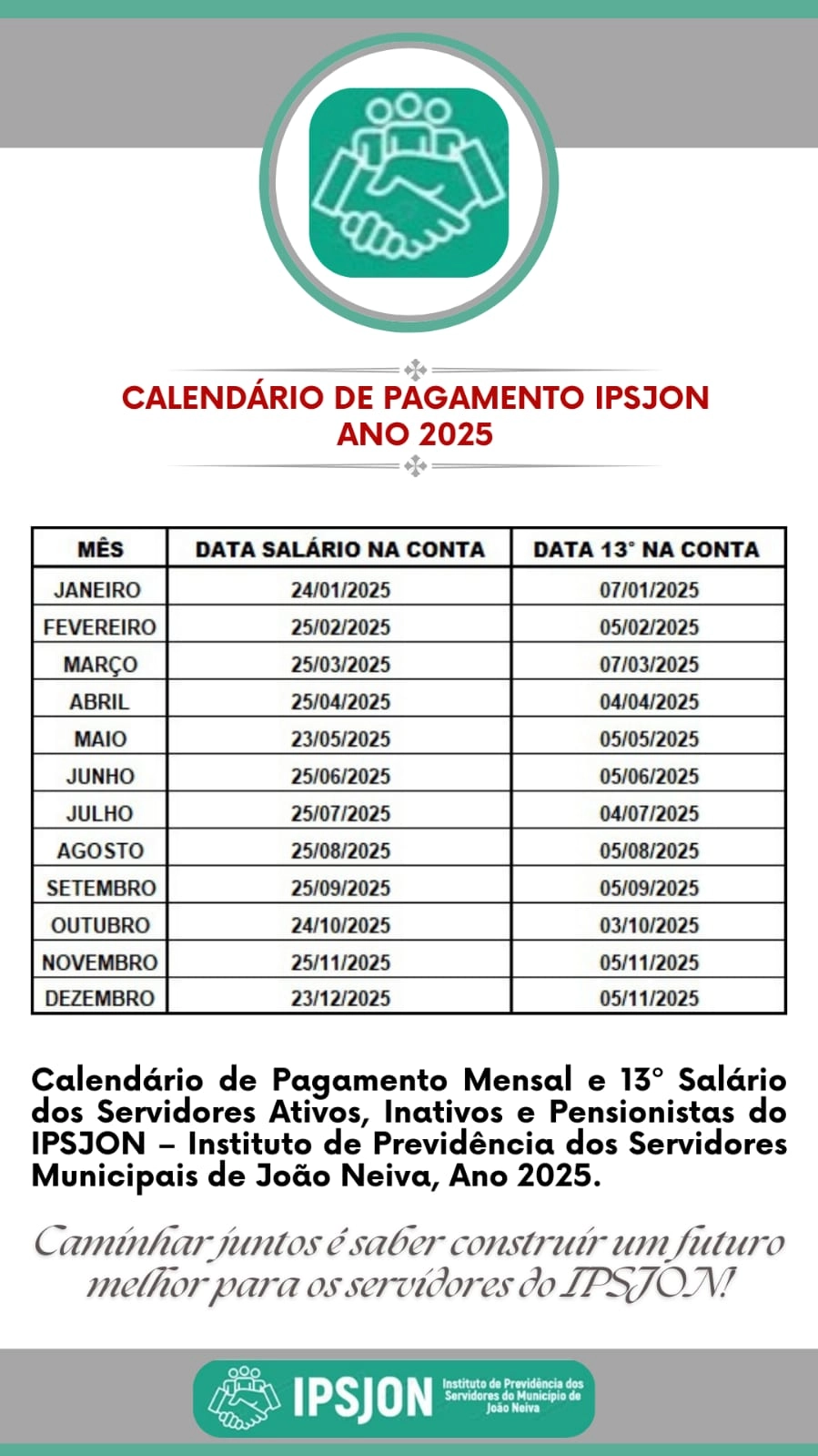 Calendário de Pagamento 2025